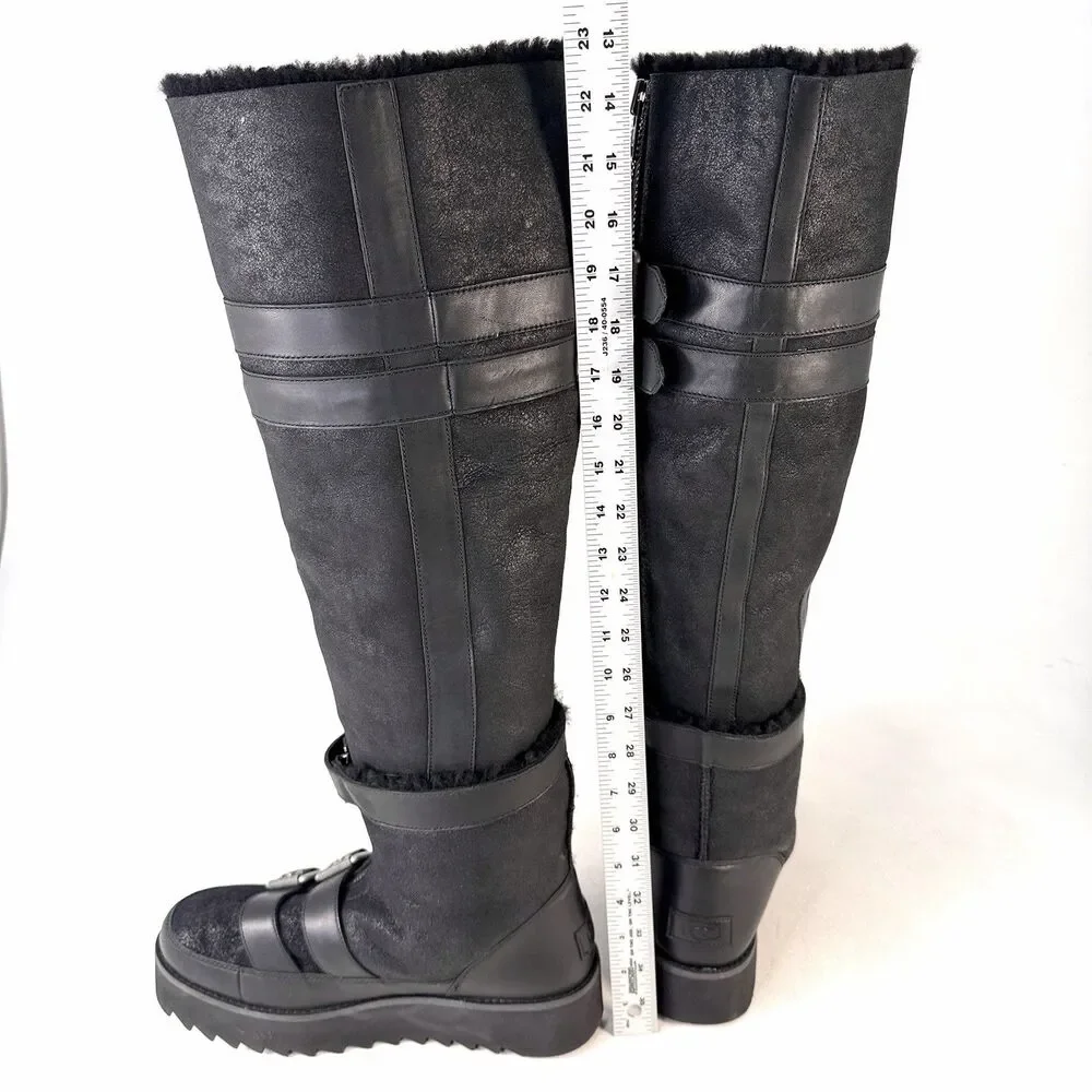 UGG Moto Punk OTK Boot Black Biker Buckle Zipper Round Toe Women's Size 10